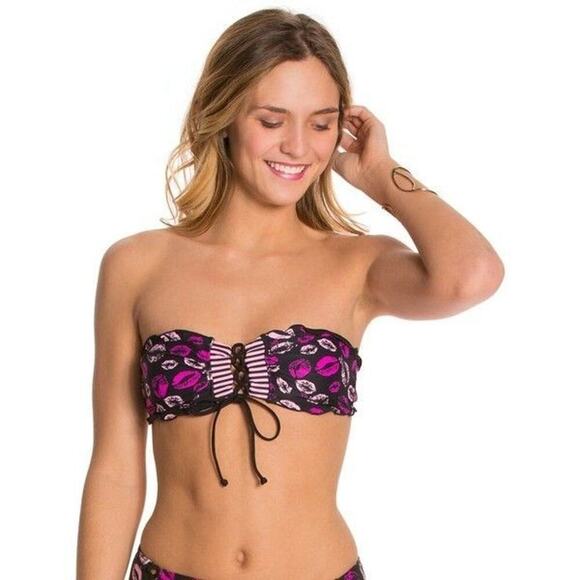 BETSEY JOHNSON Sexy POP Art BY THE POOL Retro Faces BIKINI Swimsuit L - Picture 1 of 14